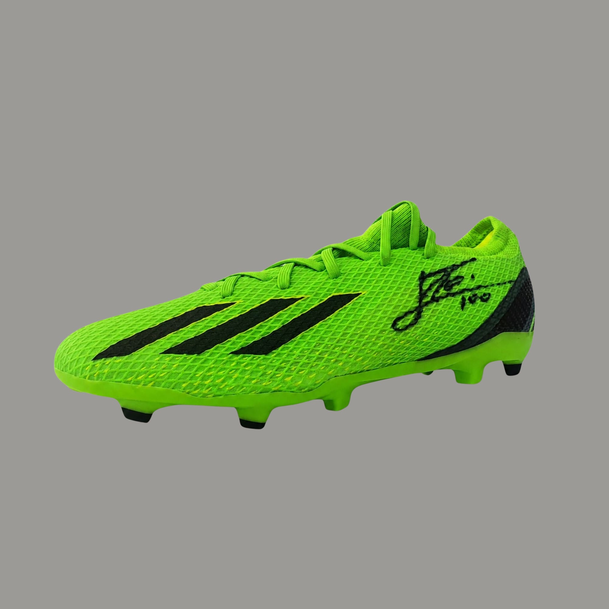 Lionel Messi Signed adidas Boot (Green) in Premium Acrylic Display Case