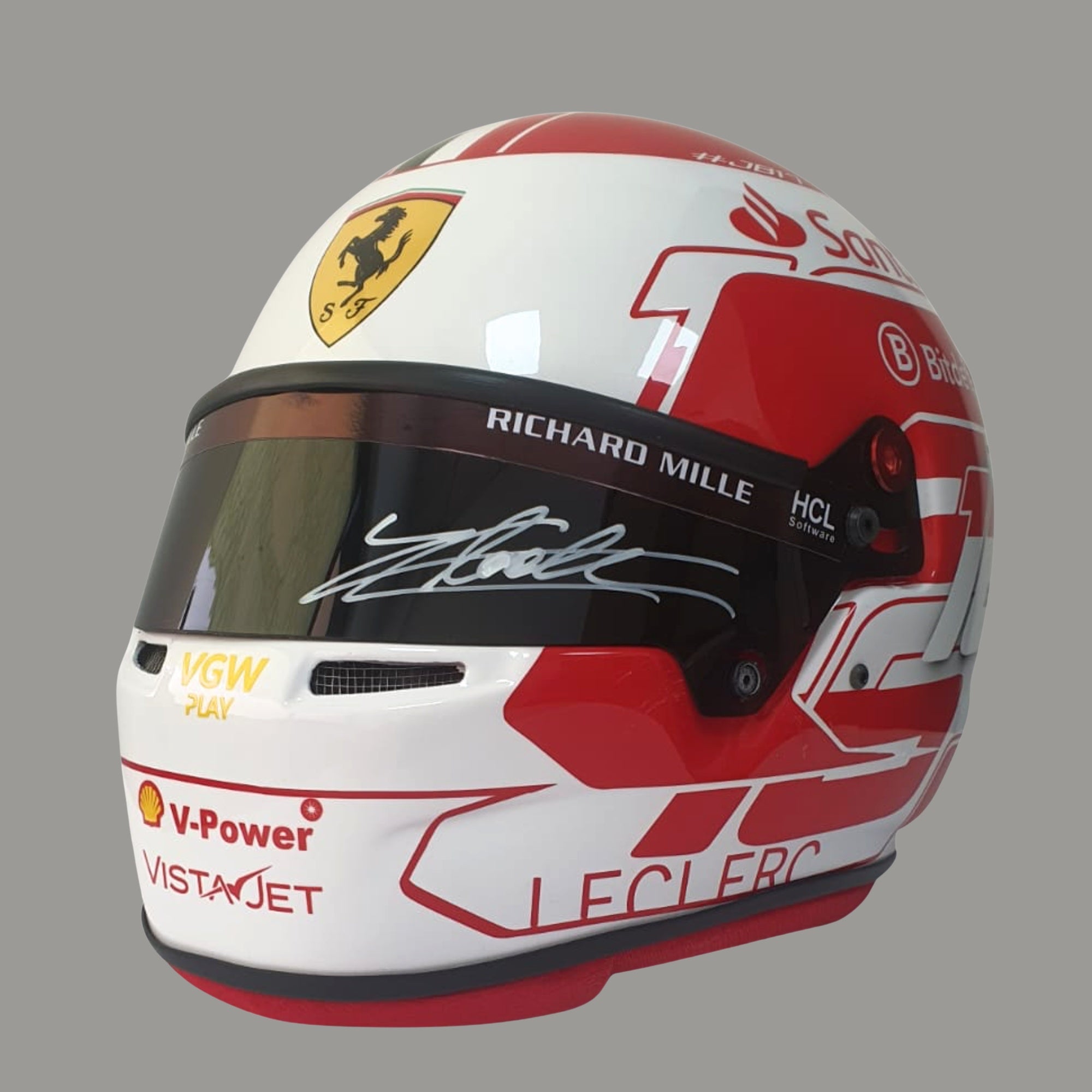 Charles Leclerc 2024 Hand-Signed Full Size Red & White F1 Display Helmet