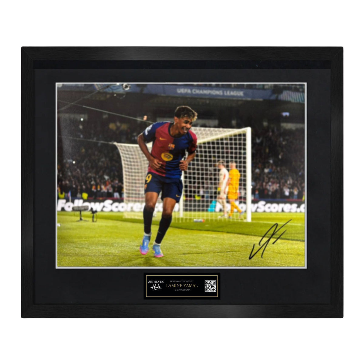 Lamine Yamal Signed Barcelona Goal Celebration Photo – Framed
