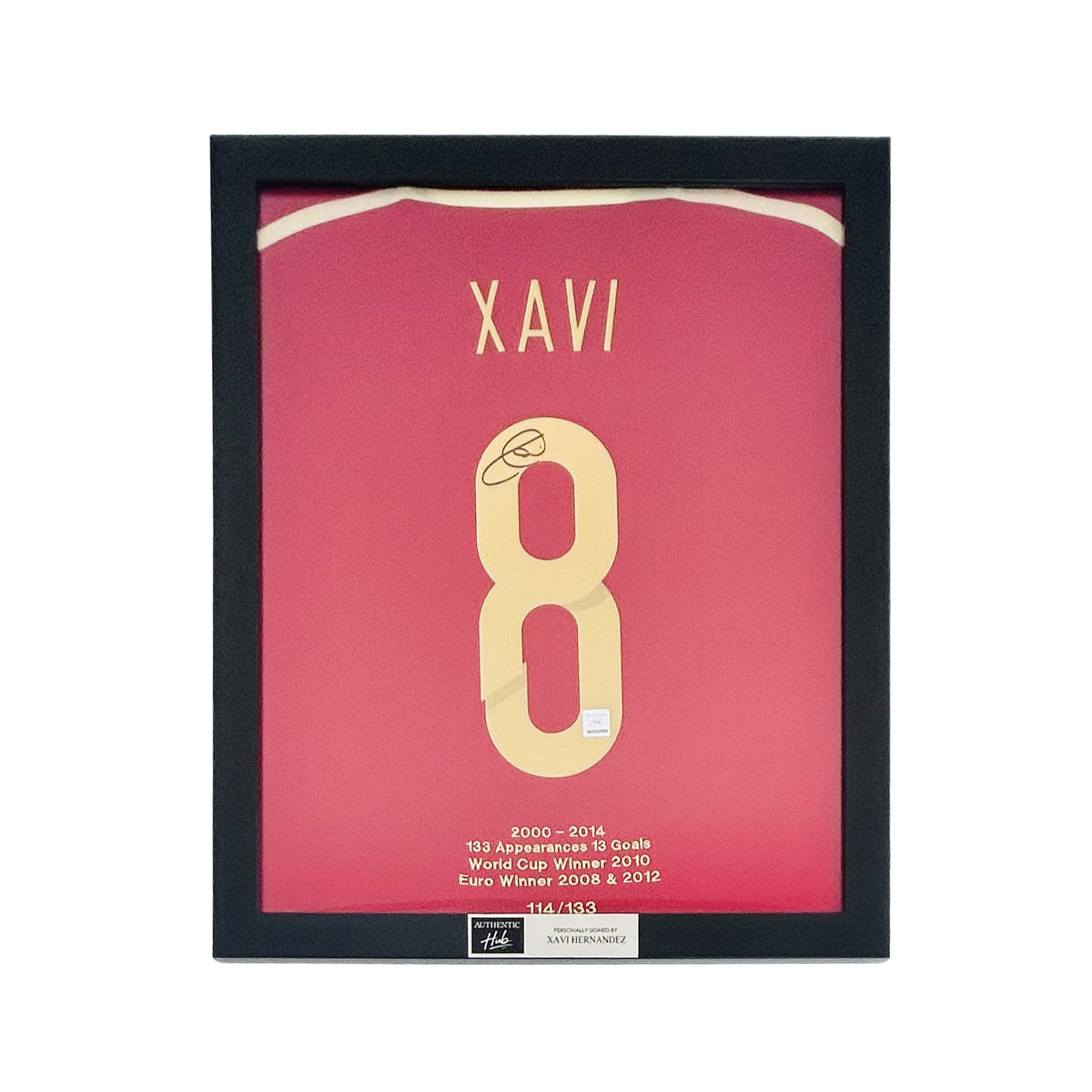 Xavi Hernandez Signed Spain 2014-15 Shirt: Career Achievements Embroidery - Framed