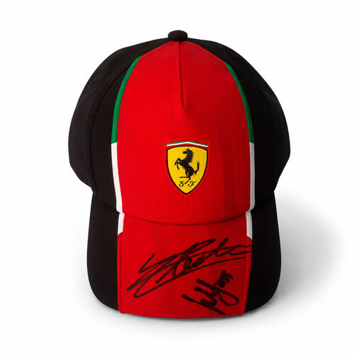 Charles Leclerc & Carlos Sainz Signed Ferrari Team Cap in Premium Acrylic Display Case