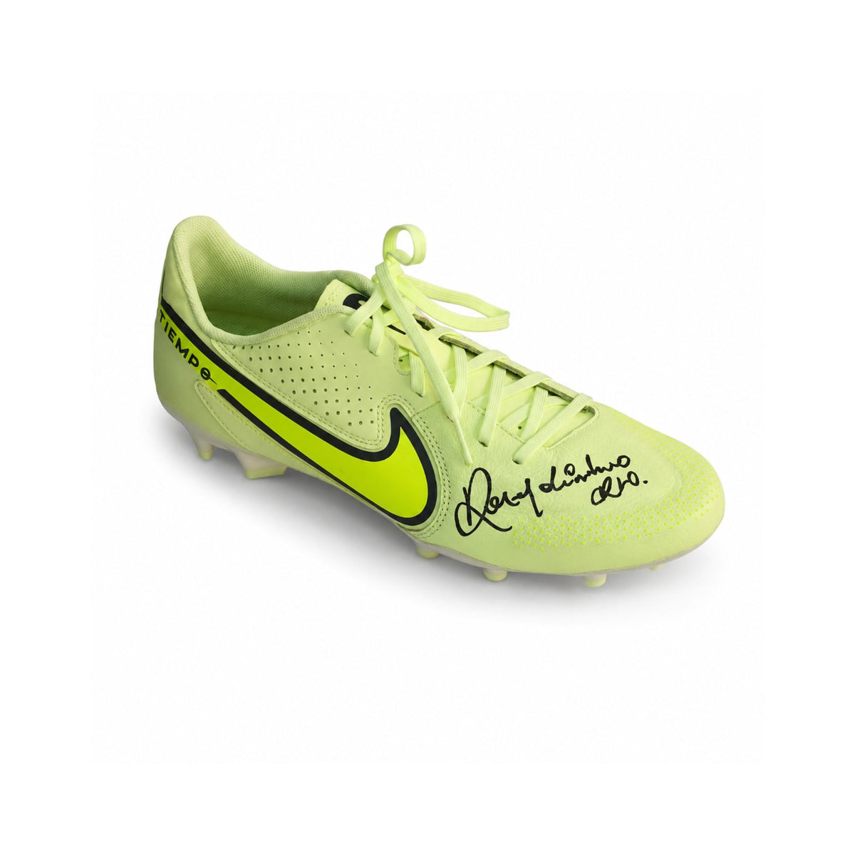 Ronaldinho Signed Green Nike Football Boot in Premium Acrylic Display Case