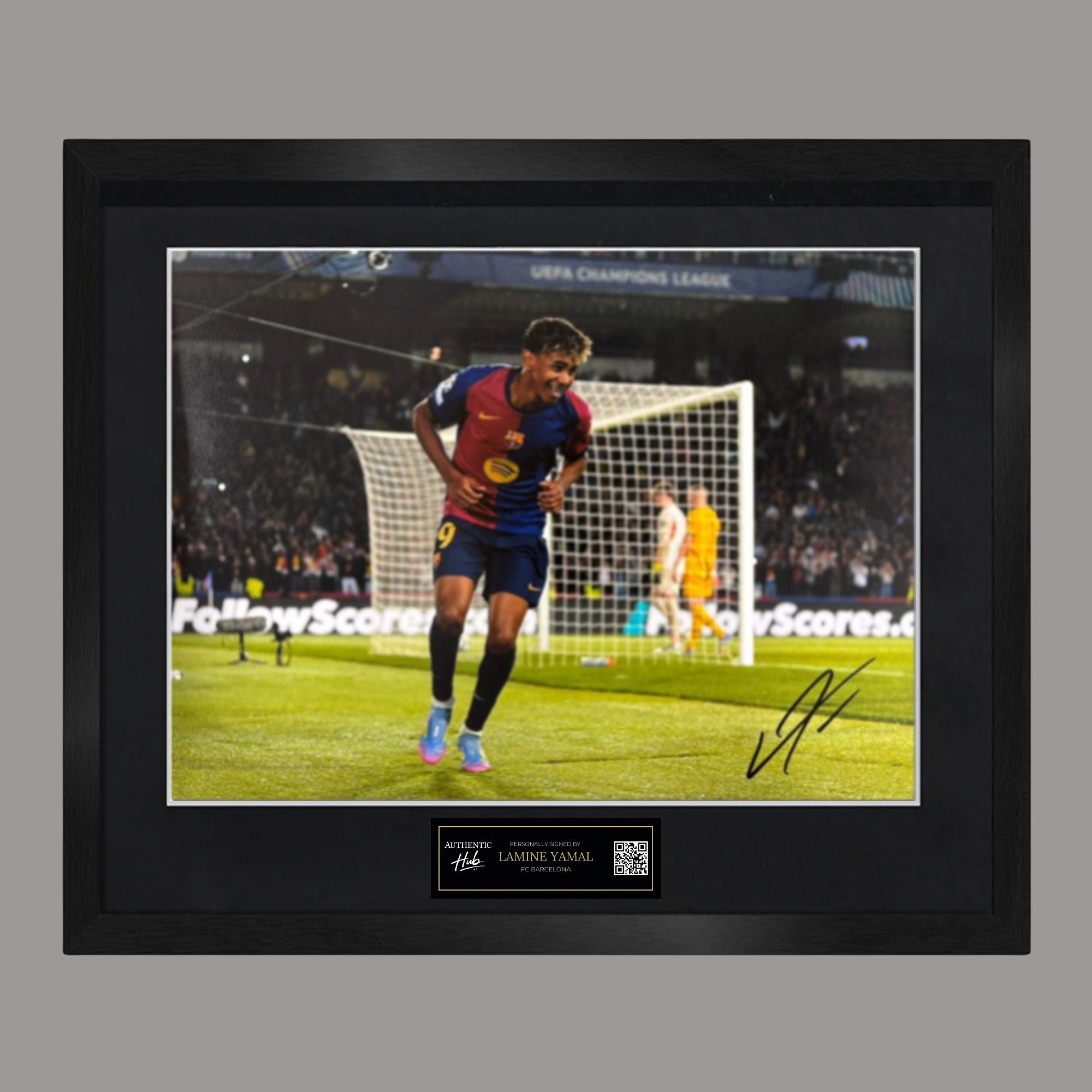 Lamine Yamal Signed Barcelona Goal Celebration Photo – Framed